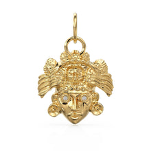 Load image into Gallery viewer, Mayan Head 14k Gold Charm / 18k Solid Gold Aztec Pendant / Round Cut Diamond Charm / Handmade Solid Gold Mask Charm / Mexican Gold Pendant - Jalvi &amp; Co.