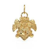 Mayan Head 14k Gold Charm / 18k Solid Gold Aztec Pendant / Round Cut Diamond Charm / Handmade Solid Gold Mask Charm / Mexican Gold Pendant