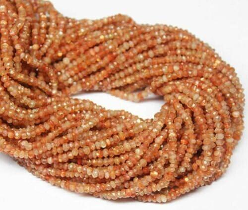 Micro Orange Sunstone Faceted Rondelle Cut Gemstone Loose Beads Strand 16.5