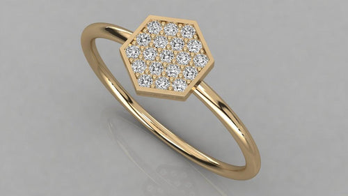 Micro Pave Hexagon Ring / 14k Gold Round Diamond Ring / Diamond Hexagon Ring / Diamond Stackable Ring - Jalvi & Co.