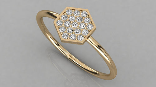 Micro Pave Hexagon Ring / 14k Solid Gold Round Diamond Ring / Diamond Hexagon Ring / Diamond Stackable Ring - Jalvi & Co.