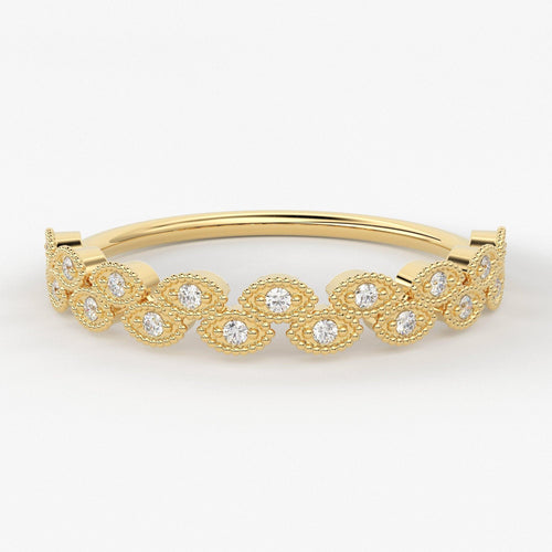 Milgrain Diamond Ring / Marquise Gold Ring / 14k Solid Gold Wedding Ring / Diamond Stackable Ring - Jalvi & Co.