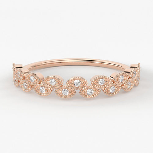 Milgrain Diamond Ring / Marquise Gold Ring / 14k Solid Gold Wedding Ring / Diamond Stackable Ring - Jalvi & Co.