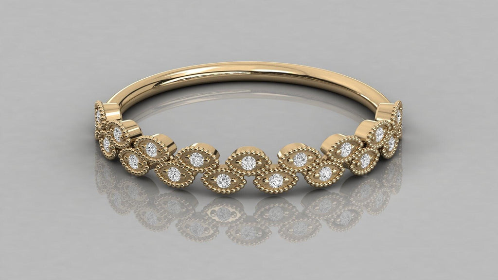 Milgrain Diamond Ring / Marquise Gold Ring / 14k Solid Gold Wedding Ring / Diamond Stackable Ring - Jalvi & Co.