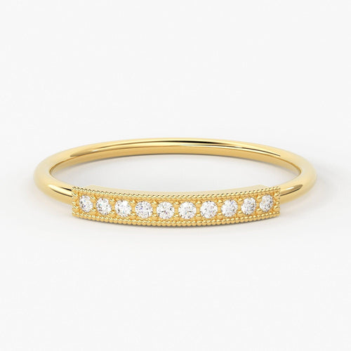 Milgrain Round Diamond in 14k Gold / Diamond Bar Milgrain Ring / Stackable Diamond Ring - Jalvi & Co.
