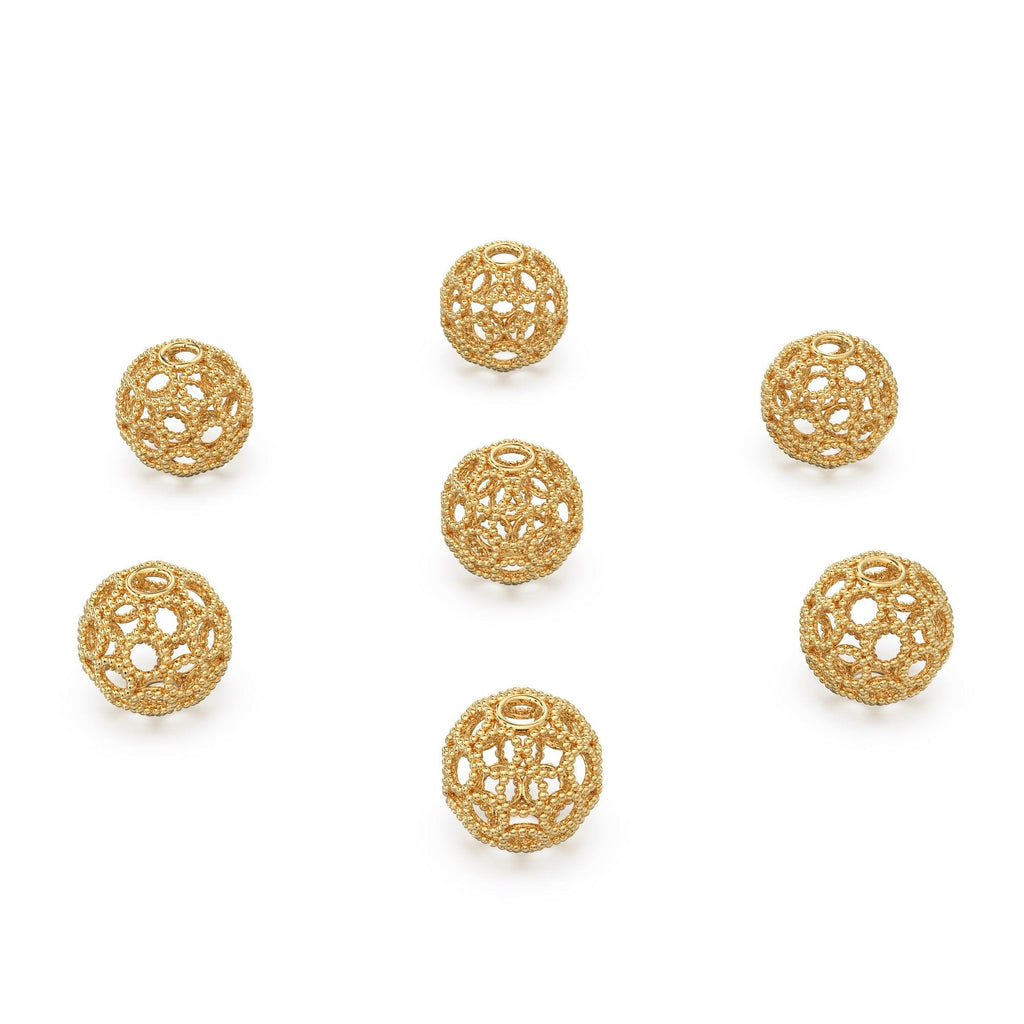 Milgrain Round Solid Gold 14k 18k Handmade Gold Spacer Bead Jewelry Making Supply 6mm 8mm 10mm - Jalvi & Co.