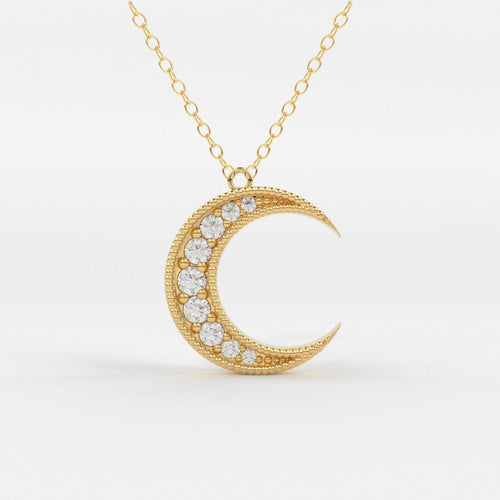 Mini Crescent Moon Diamond Necklace in 14k Gold / Double Horn Diamond Necklace / Graduation Gift / Christmas Gift - Jalvi & Co.
