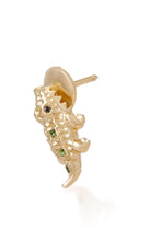 Load image into Gallery viewer, Mini Crocodile Black Diamond And Emerald 18k Solid Yellow Gold Single Earring - Jalvi &amp; Co.