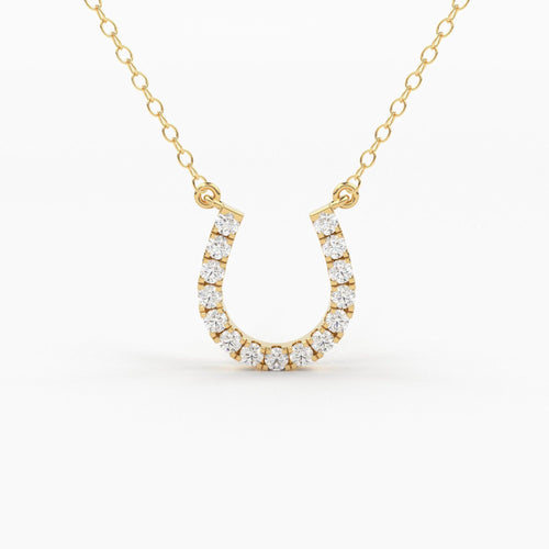 Mini Diamond Horseshoe Necklace/ 14k Gold Lucky HorseShoe Charm Necklace with Diamonds/ Mini Horseshoe Pendant / Good Luck Charm Pendant - Jalvi & Co.