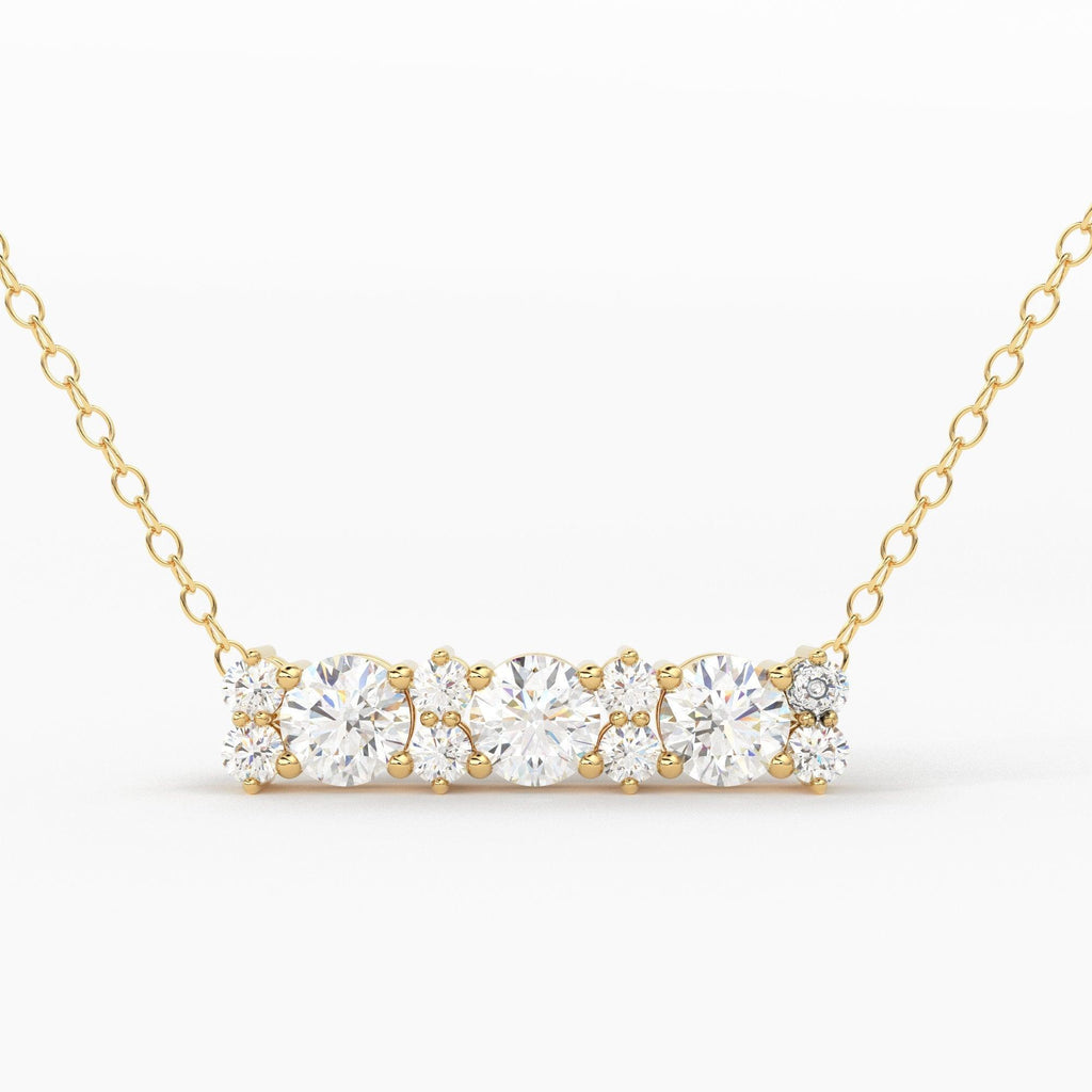 Minimalist Diamond Necklace / 14k Gold Delicate Diamond Bar Necklace / Past Present Future Diamond Necklace with smaller diamonds in between - Jalvi & Co.