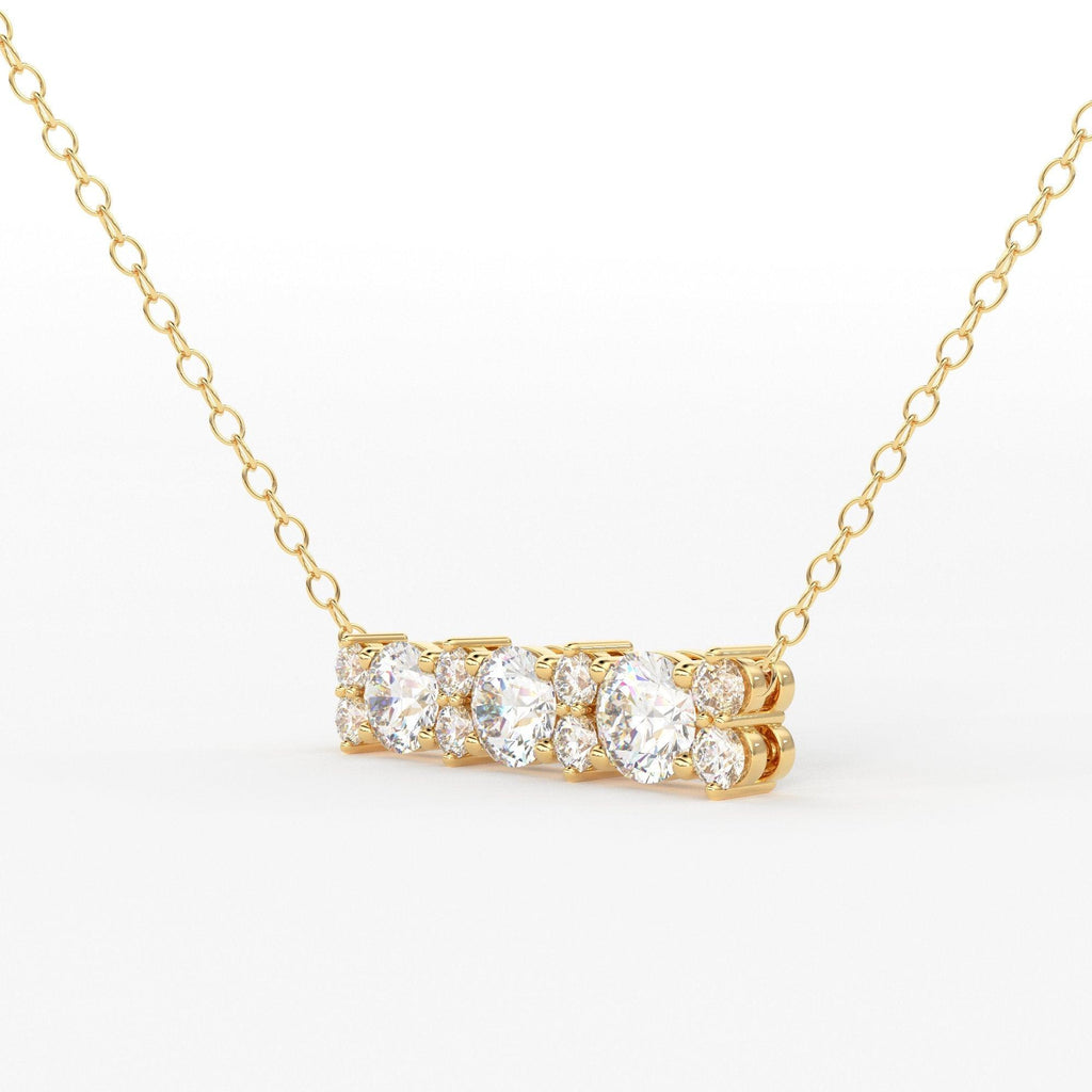 Minimalist Diamond Necklace / 14k Gold Delicate Diamond Bar Necklace / Past Present Future Diamond Necklace with smaller diamonds in between - Jalvi & Co.