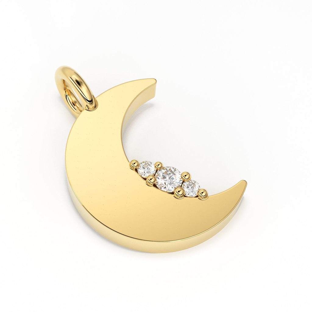 Moon Diamond Charm / 14k 18k Solid Gold Charm / Moon Charm / Moon Pendant / Gold Jewelry Supplies / Diamond Charm Finding / Sale - Jalvi & Co.