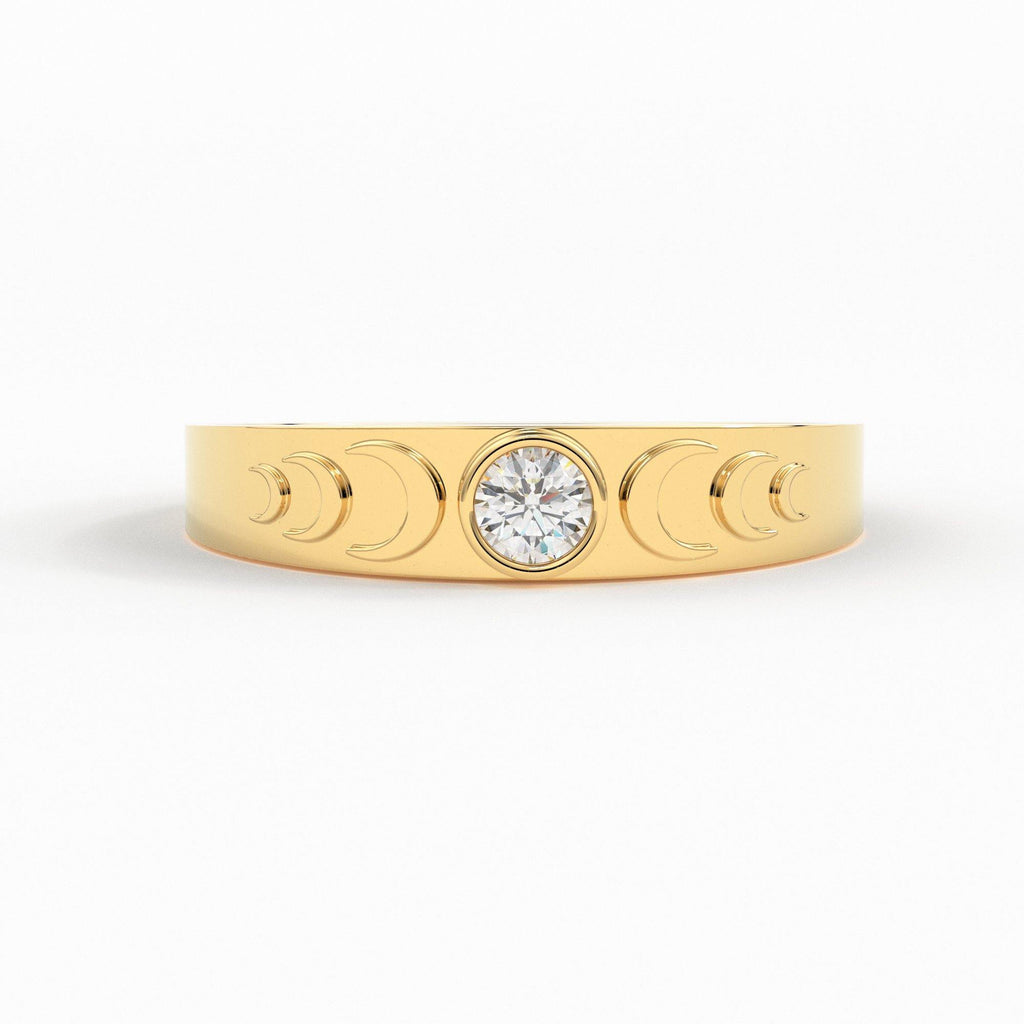 Moon Phase Ring / Full Moon Diamond Ring / Crescent Band / 14k or 18k Solid Gold / Boho Gold Ring / Celestial Ring / Bezel Set Ring - Jalvi & Co.