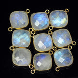 Moonstone Cushion 925 Sterling Silver Gold Vermeil Bezel Connector 2pc 20mm