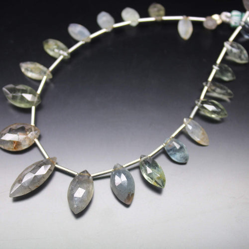 Moss Aquamarine Faceted Marquise Drop Faceted Loose Gemstone Beads 4