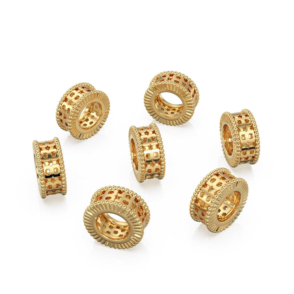 Mughal Jali 18k Solid Yellow Gold 7mm Fancy Spacer Finding Hefty Bead 5mm Large Hole - Jalvi & Co.