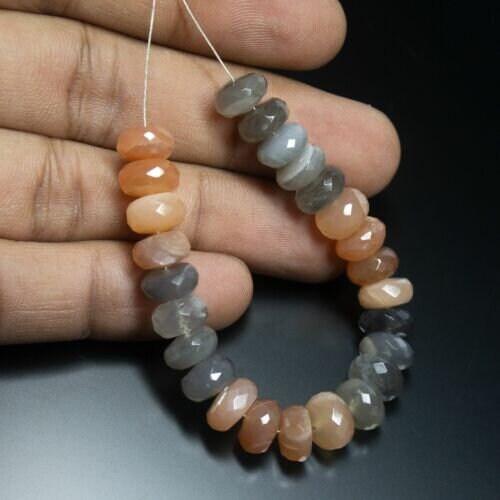 Multi Color Moonstone Faceted Rondelle Gemstone Loose Spacer Beads Strand 4