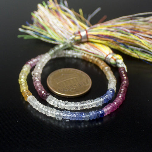 Multi Color Sapphire Micro Faceted Rondelle Loose Gemstone Beads Strand 8.5