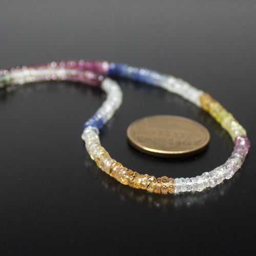 Multi Color Sapphire Micro Faceted Rondelle Loose Gemstone Beads Strand 8.5