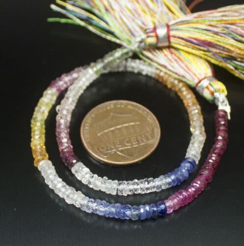 Multi Color Sapphire Micro Faceted Round Wheel Tyre Loose Gemstone Beads8.5