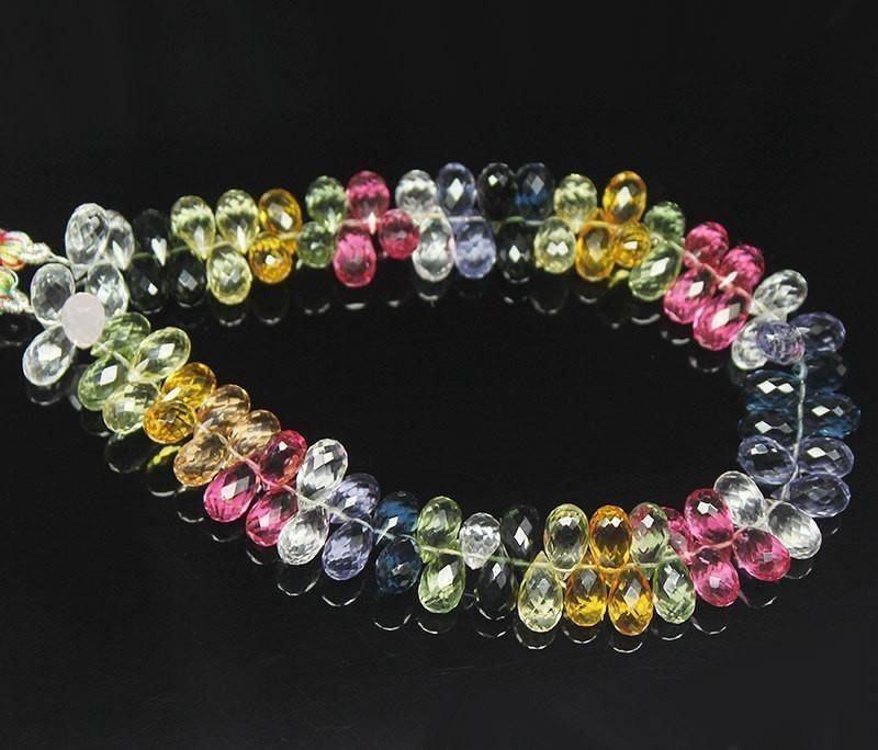 Multi Color Sapphire Quartz Faceted Tear Drop Briolette Pair Loose Beads 9" 10mm - Jalvi & Co.