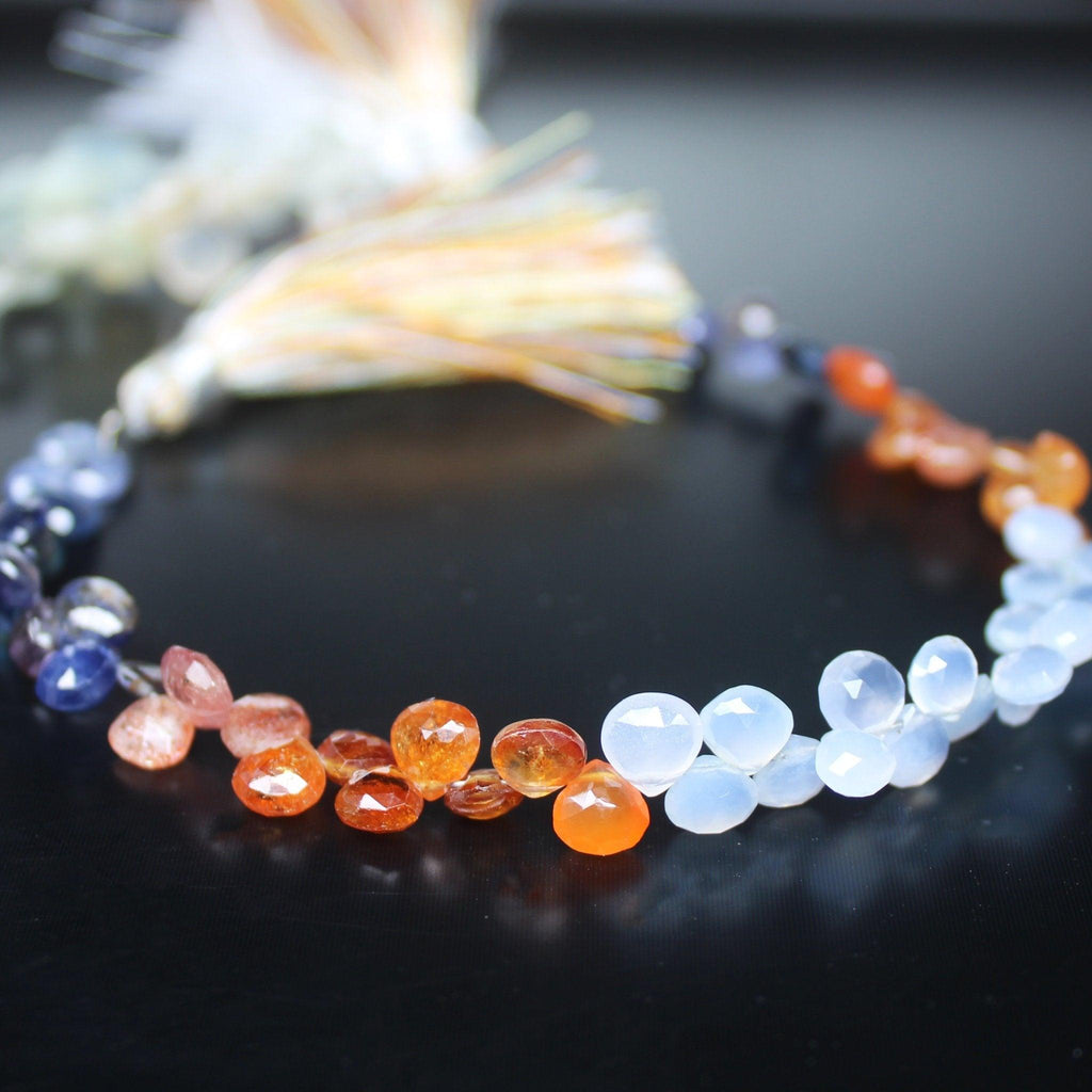 Multi Gemstone Faceted Heart Drop Faceted Loose Gemstone Beads 4" 5mm 6mm - Jalvi & Co.