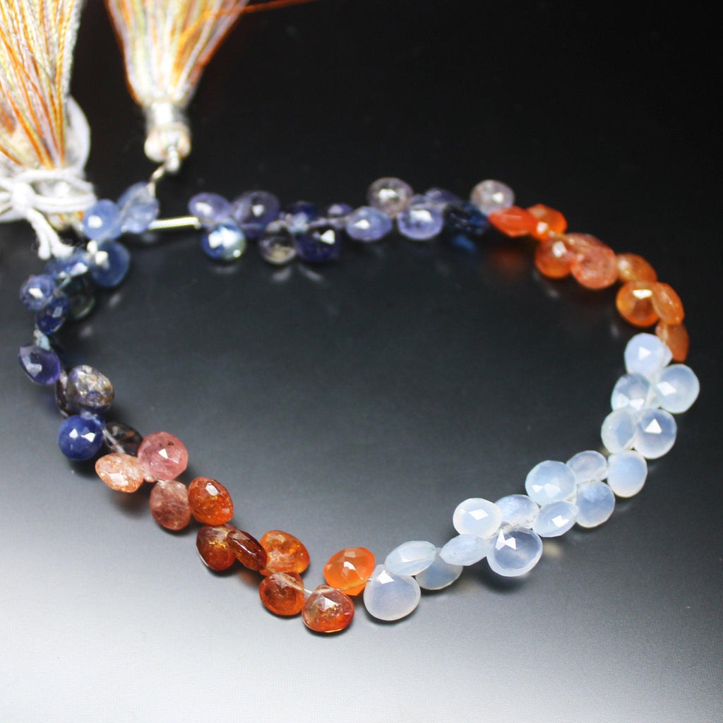 Multi Gemstone Faceted Heart Drop Faceted Loose Gemstone Beads 4" 5mm 6mm - Jalvi & Co.