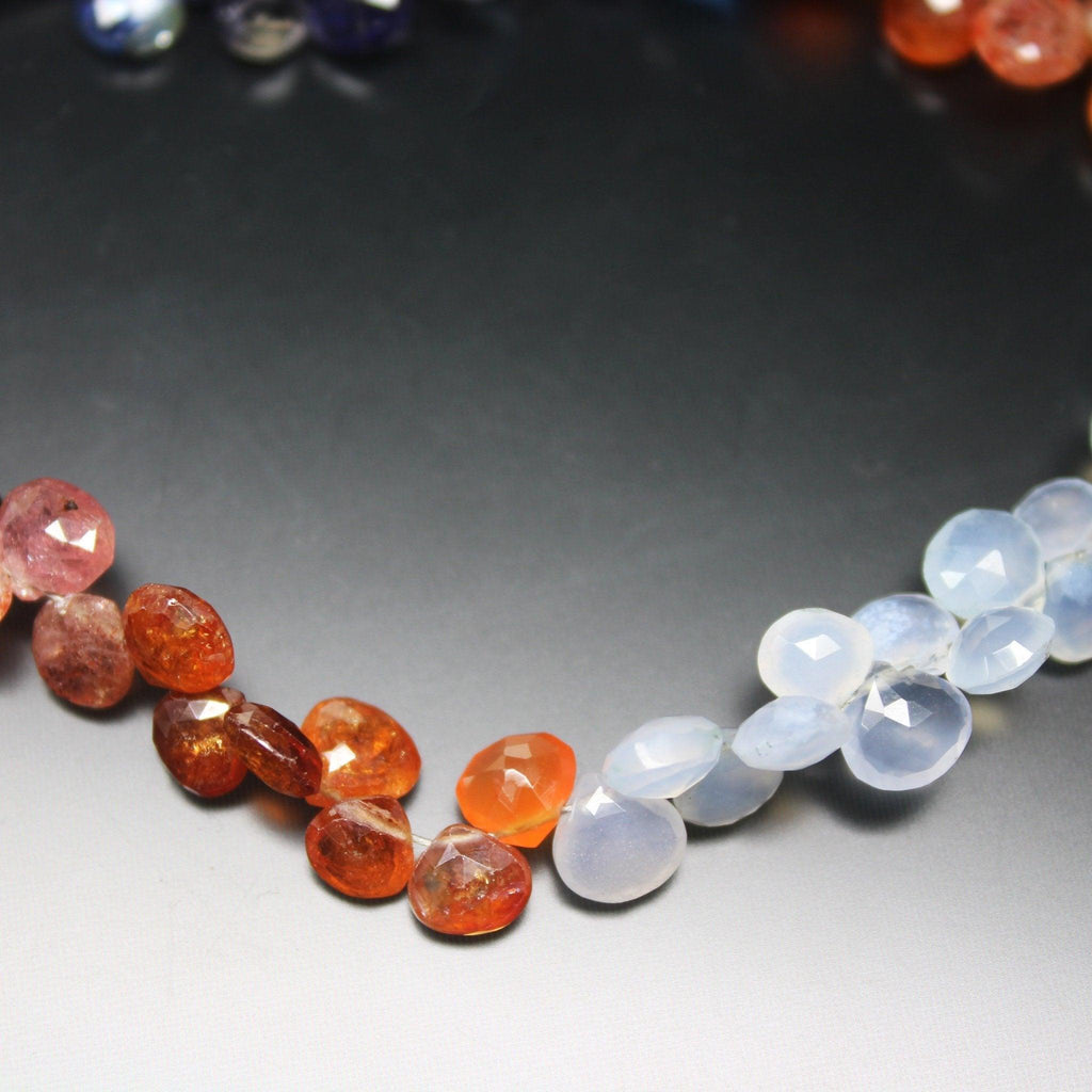 Multi Gemstone Faceted Heart Drop Faceted Loose Gemstone Beads 4" 5mm 6mm - Jalvi & Co.