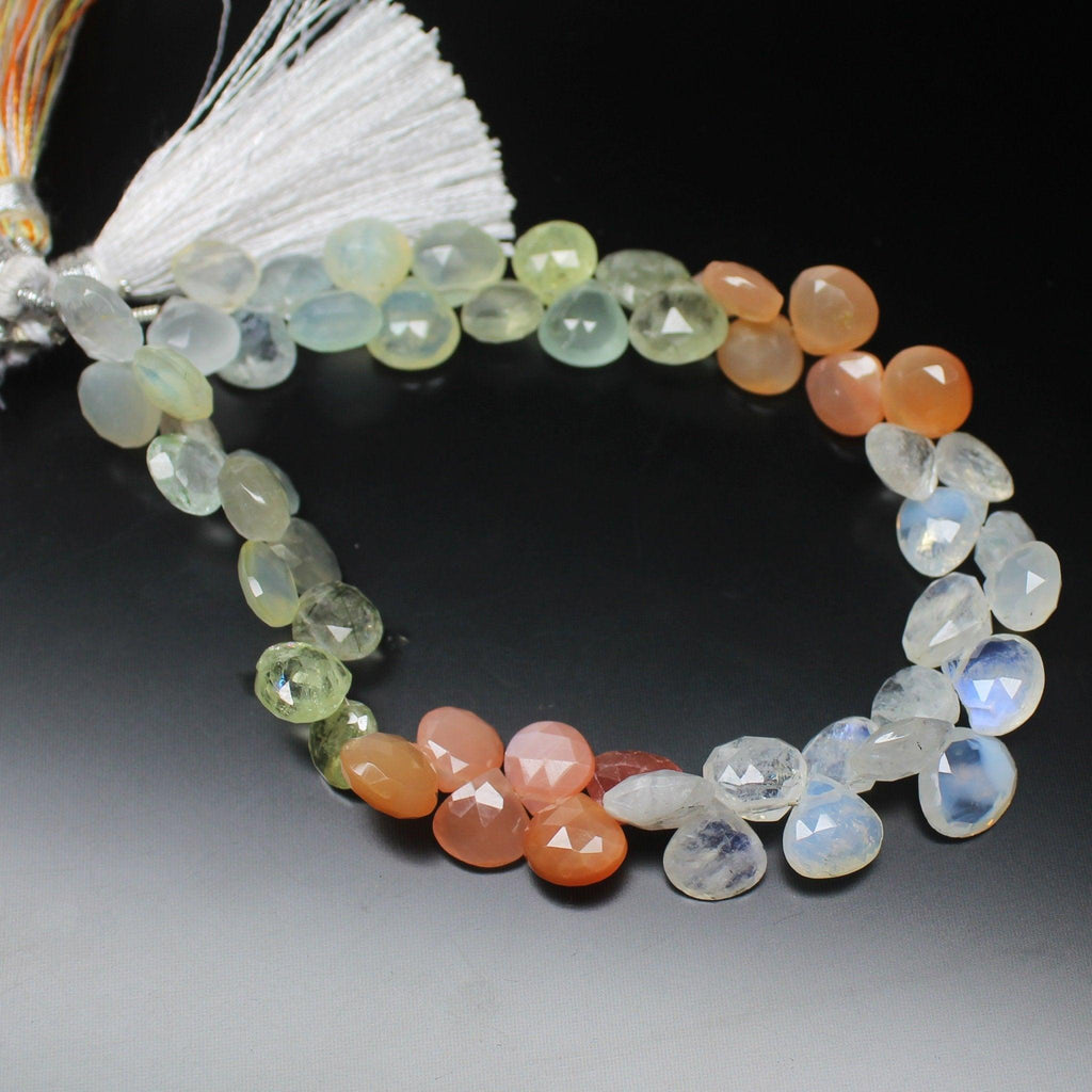 Multi Gemstone Faceted Heart Drop Faceted Loose Gemstone Beads 4" 7mm 9mm - Jalvi & Co.