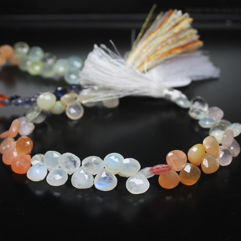 Multi Gemstone Faceted Heart Drop Faceted Loose Gemstone Beads 4" 7mm 9mm - Jalvi & Co.