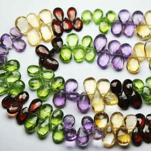 Multi Gemstone Faceted Pear Briolette Gemstone Loose Beads Strand 4