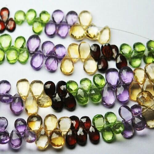 Multi Gemstone Faceted Pear Briolette Gemstone Loose Beads Strand 4
