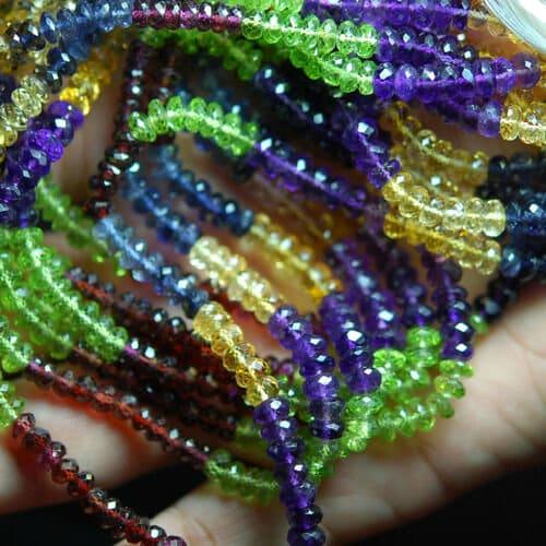 Multi Gemstone Faceted Rondelle Loose Gemstone Spacer Beads Strand 7" 5mm 6mm - Jalvi & Co.