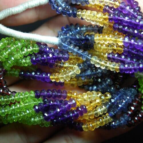 Multi Gemstone Faceted Rondelle Loose Gemstone Spacer Beads Strand 7