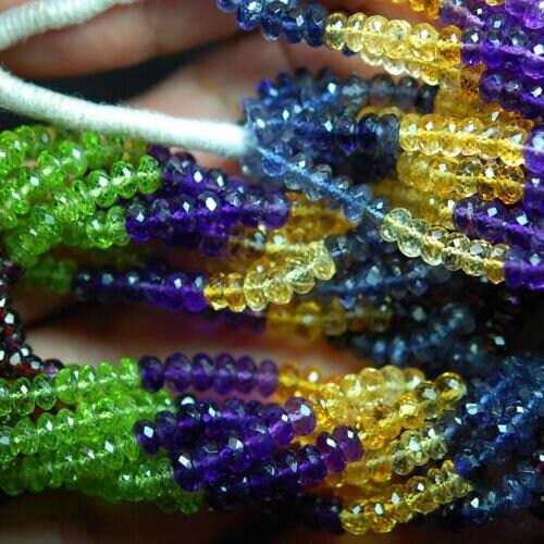 Multi Gemstone Faceted Rondelle Loose Gemstone Spacer Beads Strand 7" 5mm 6mm - Jalvi & Co.