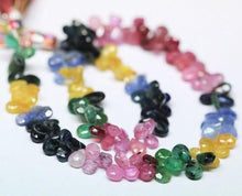 Load image into Gallery viewer, Multi gemstone Sapphire Ruby Emerald Faceted Pear Drop Beads 7&quot; 6mm 7mm - Jalvi &amp; Co.