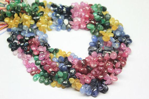 Multi gemstone Sapphire Ruby Emerald Faceted Pear Drop Beads 7