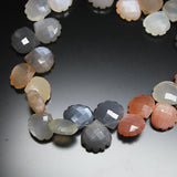 Multi Moonstone Natural Faceted Carving Heart Drop Loose Beads Strand 11mm 9