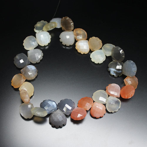 Multi Moonstone Natural Faceted Carving Heart Drop Loose Beads Strand 11mm 9