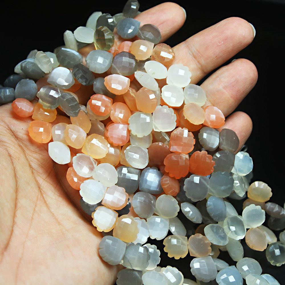 Multi Moonstone Natural Faceted Carving Heart Drop Loose Beads Strand 11mm 9" - Jalvi & Co.