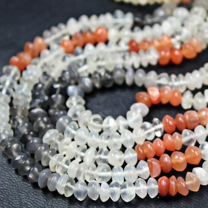 Multi Moonstone Natural Gemstone Smooth Button Rondelle 6mm 5.5mm 14" Beads - Jalvi & Co.