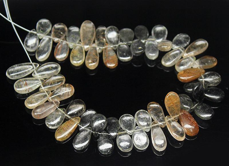 Multi Rutile Quartz Smooth Pear Drop Briolette Loose Beads Strand 8" 10mm 15mm - Jalvi & Co.