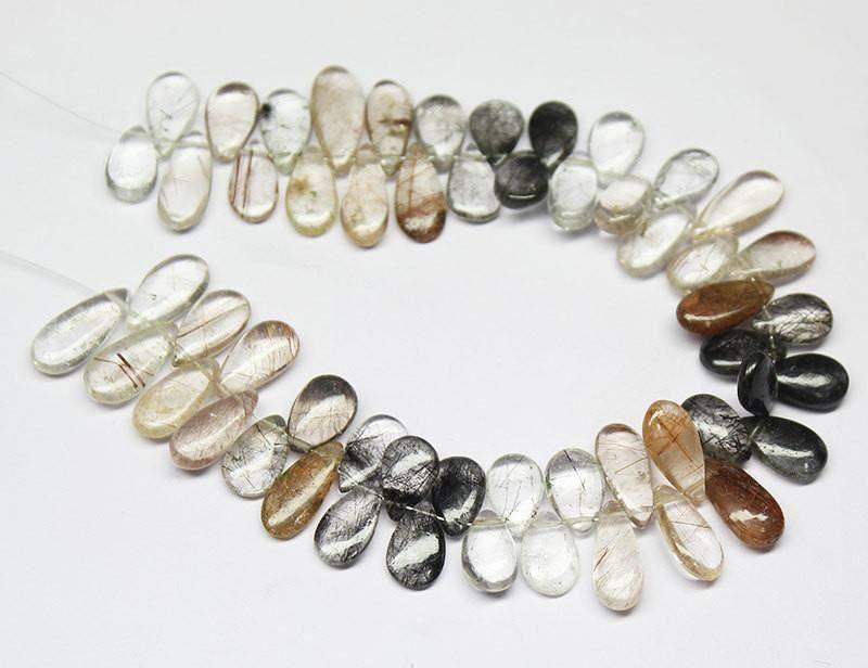 Multi Rutile Quartz Smooth Pear Drop Briolette Loose Beads Strand 8" 10mm 15mm - Jalvi & Co.