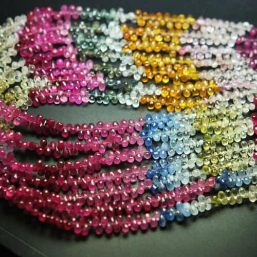 Multi Sapphire Faceted Teardrop Briolette Gemstone Loose Beads Strand 4" 4mm 6mm - Jalvi & Co.