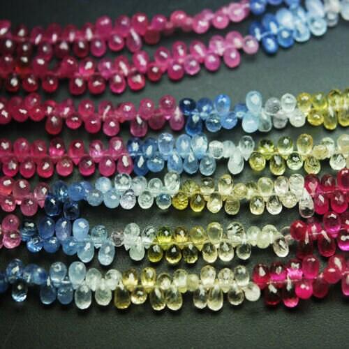 Multi Sapphire Faceted Teardrop Briolette Gemstone Loose Beads Strand 4" 4mm 6mm - Jalvi & Co.