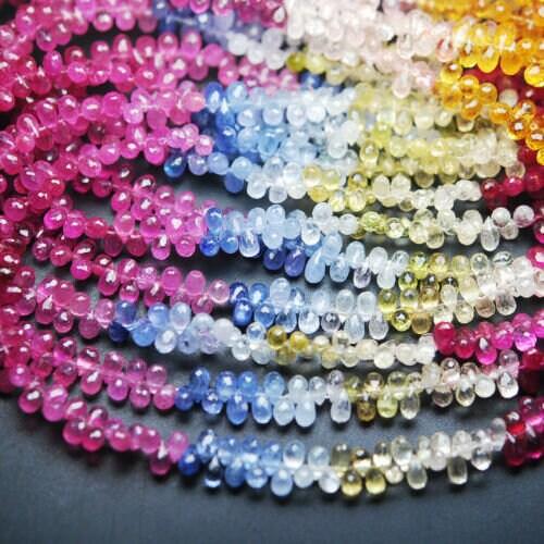 Multi Sapphire Faceted Teardrop Briolette Gemstone Loose Beads Strand 4" 4mm 6mm - Jalvi & Co.