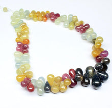 Load image into Gallery viewer, Multi Sapphire Smooth Briolette Tear Drop Gemstone Beads Strand 7mm 14mm 12&quot; - Jalvi &amp; Co.