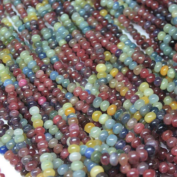 Multi Sapphire Untreated Smooth Rondelle Loose Gemstone Beads Strand 4mm 7mm 7" - Jalvi & Co.