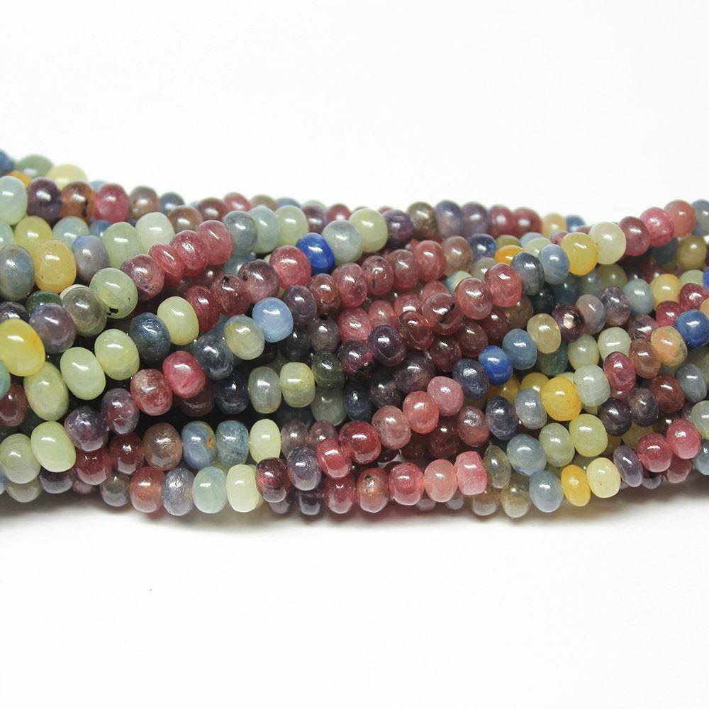 Multi Sapphire Untreated Smooth Rondelle Loose Gemstone Beads Strand 4mm 7mm 7" - Jalvi & Co.