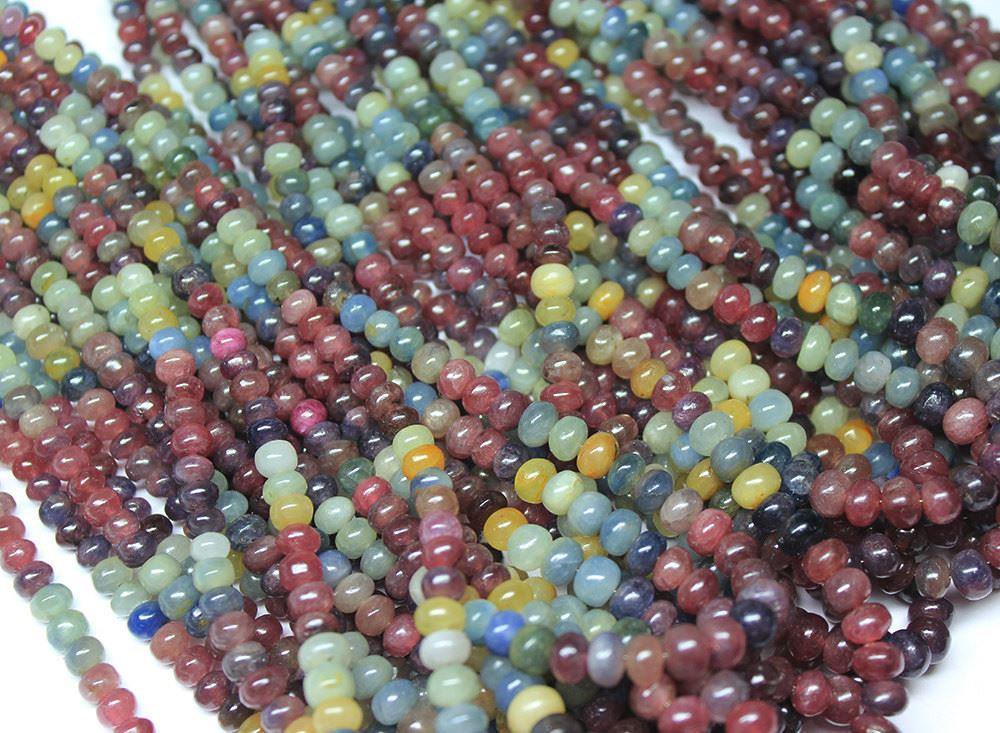 Multi Sapphire Untreated Smooth Rondelle Loose Gemstone Beads Strand 4mm 7mm 7" - Jalvi & Co.